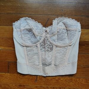 Vtg 60s Strapless Longline Bra Bustier Corset Cream Off White Lace Sz 36B Small